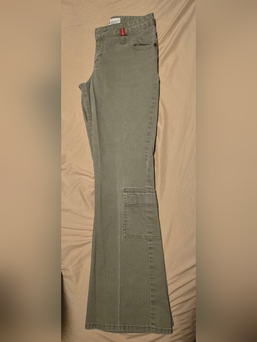 VINTAGE Y2K Olive Green Utility Cargo Flare Pants Sz 7 Junior